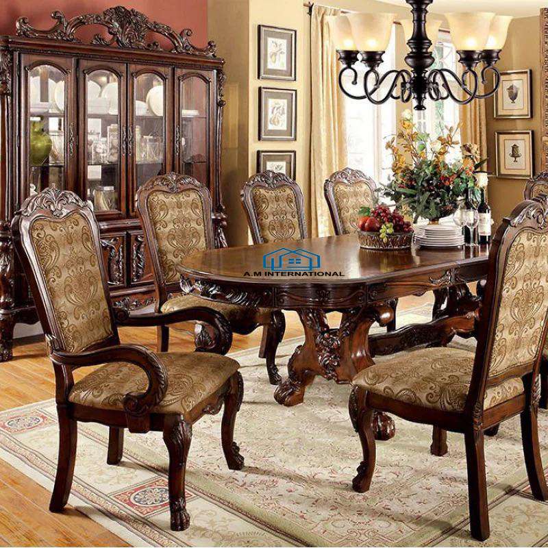 Best oval shaped walnut finish 6 seater dining in teak wood