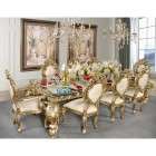 dual carved maharaja 8 seater dining table in antique gold paint