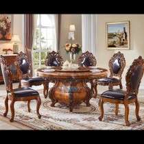 wooden carved round dining table in dual shade