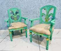 Antique green carved chair set